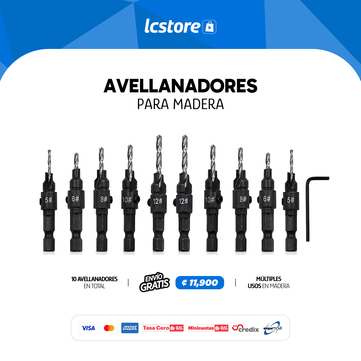 Kit de 10 Avellanadores para madera