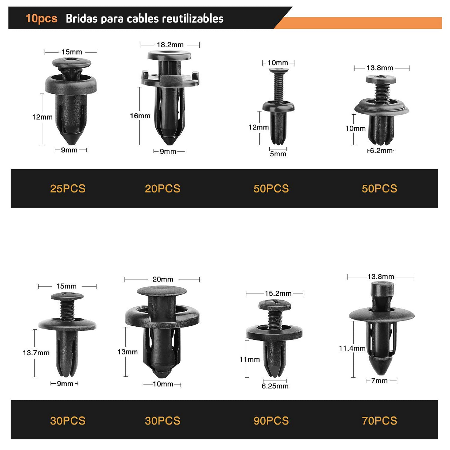 Surtido de 635 clips de retención de empuje para automóvil