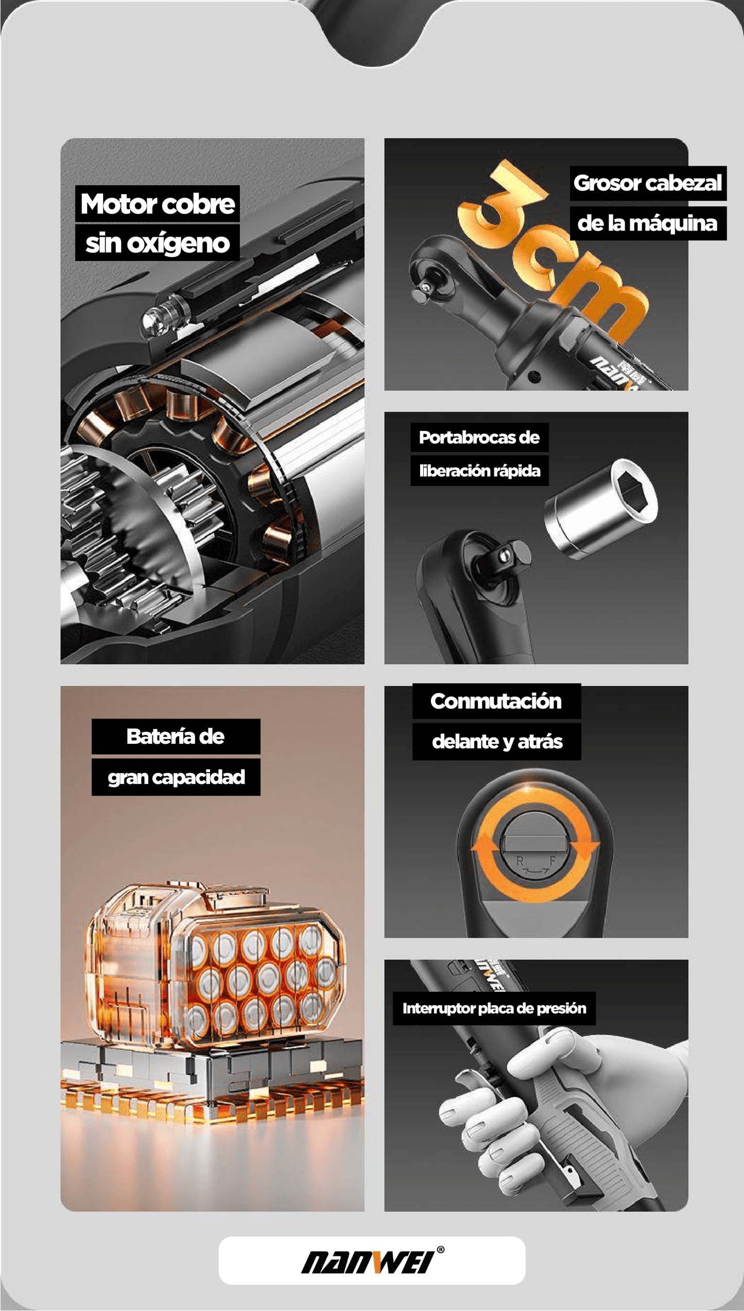 Llave de impacto eléctrica inalámbrica Nanwei