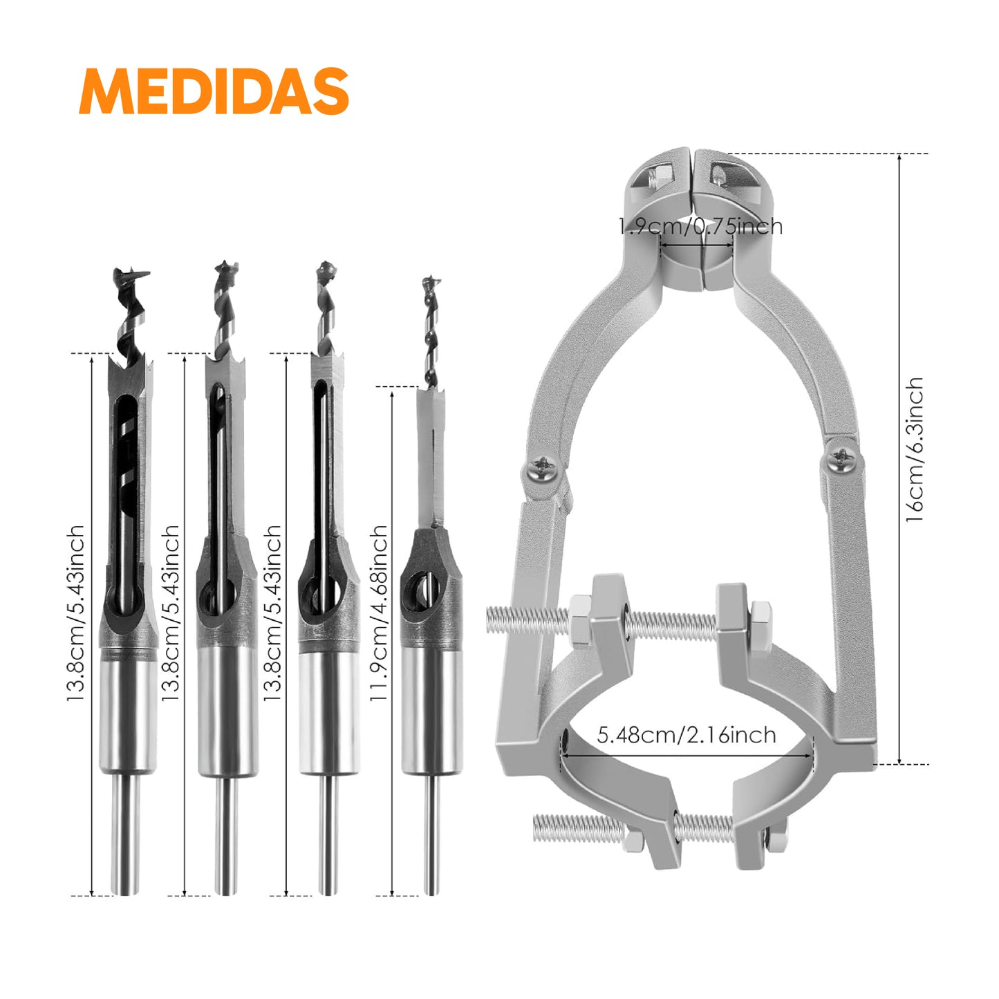 Adaptador de Broca para Agujeros Cuadrados con 4 Brocas cinceles