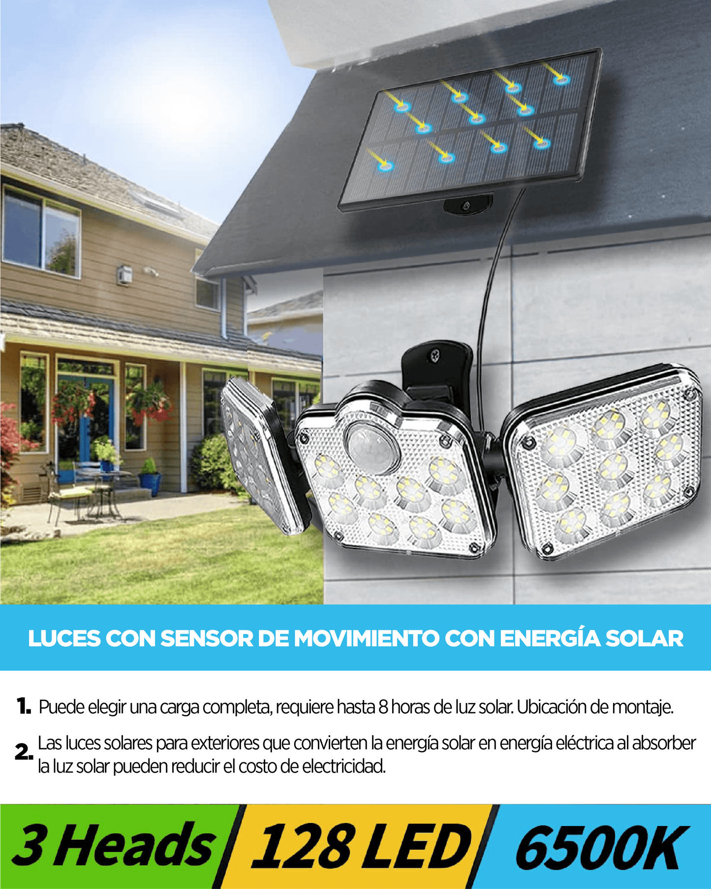 Luces Solares de 2500 Lumenes con sensor de movimiento y control remoto (Pack de 2)