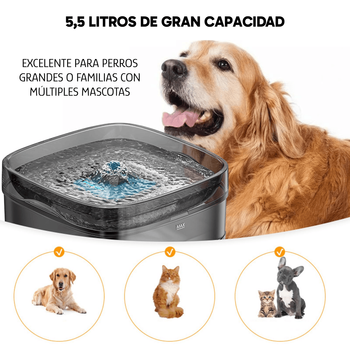 Fuente de agua de 5.5 litros para mascotas perros y gatos