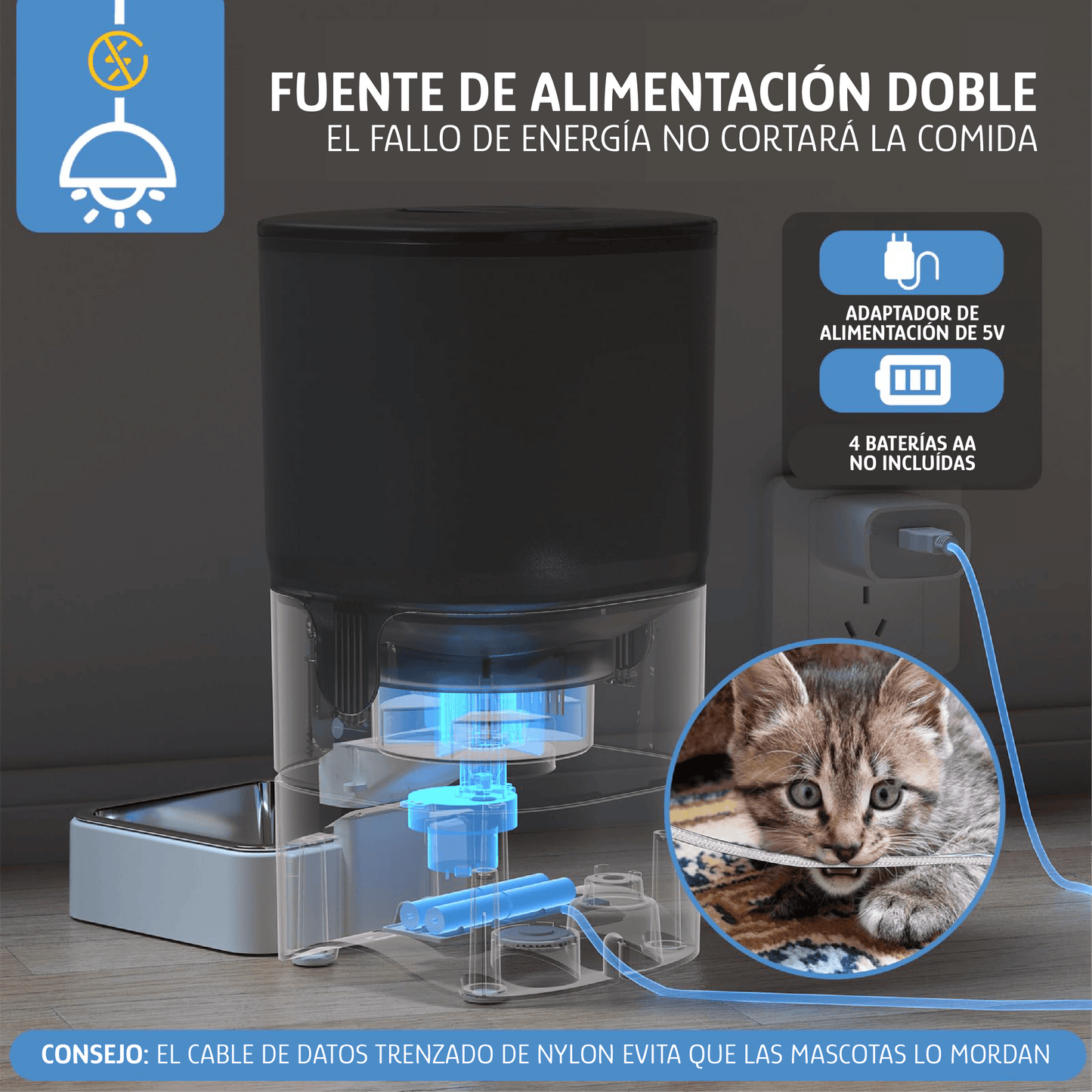 Dispensador automático de comida para mascotas de 6 litros