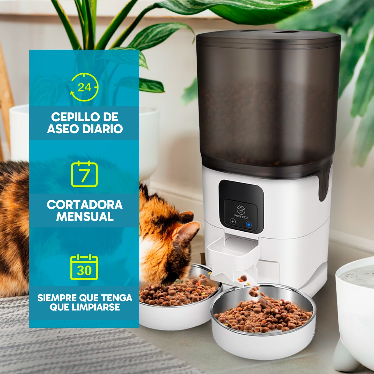 Alimentador doble Automático Inteligente para mascotas – Dispensador WiFi con 7L