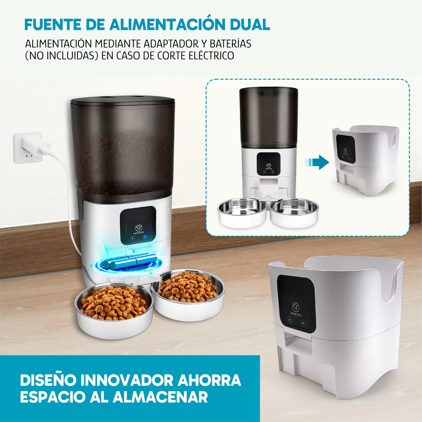 Alimentador doble Automático Inteligente para mascotas – Dispensador WiFi con 7L