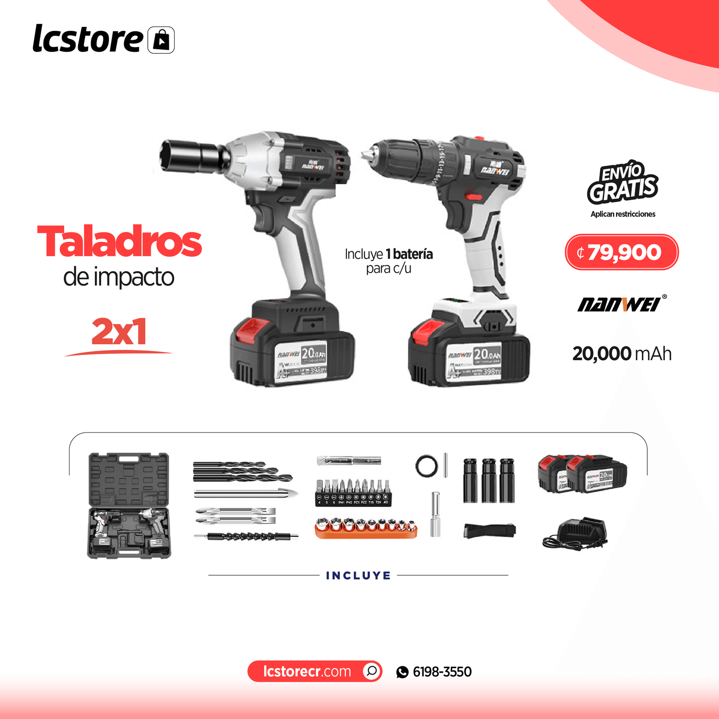 Combo de Taladro Impacto 330NM + Taladro Inalambrico 150NM NANWEI