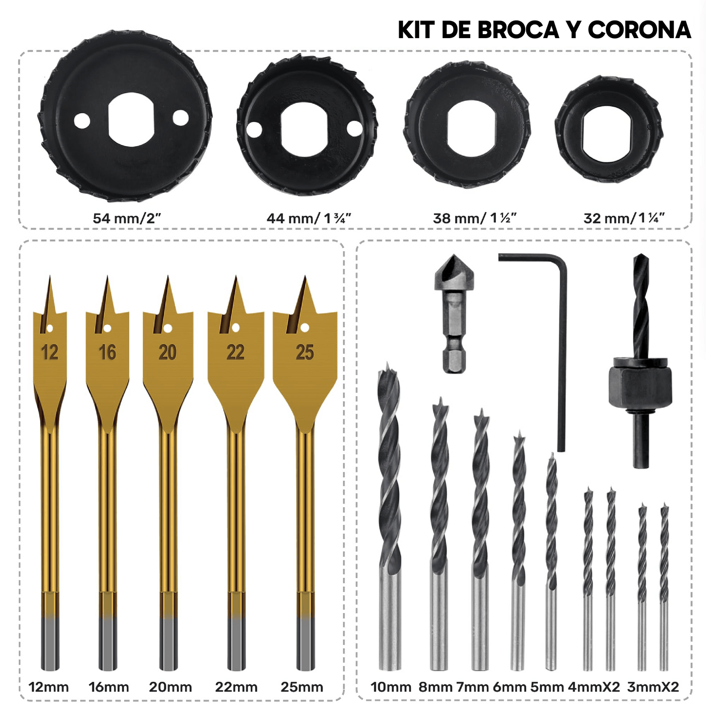 Set de brocas giratorias y de pala para carpintería