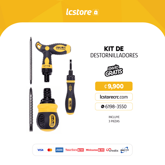 Kit de 3 Destornilladores de Trinquete Doble Punta