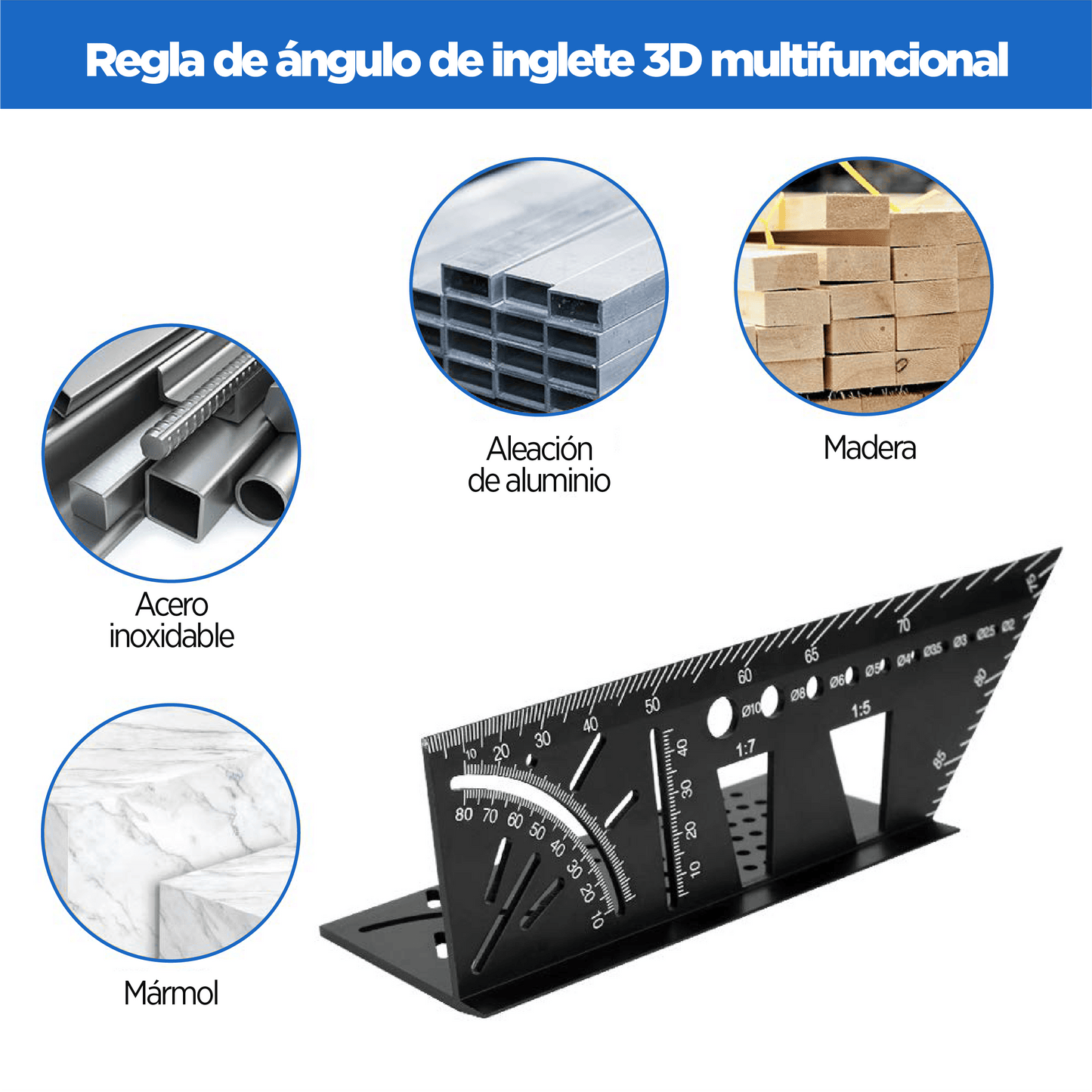 Regla de medición de tamaño cuadrado para carpintería