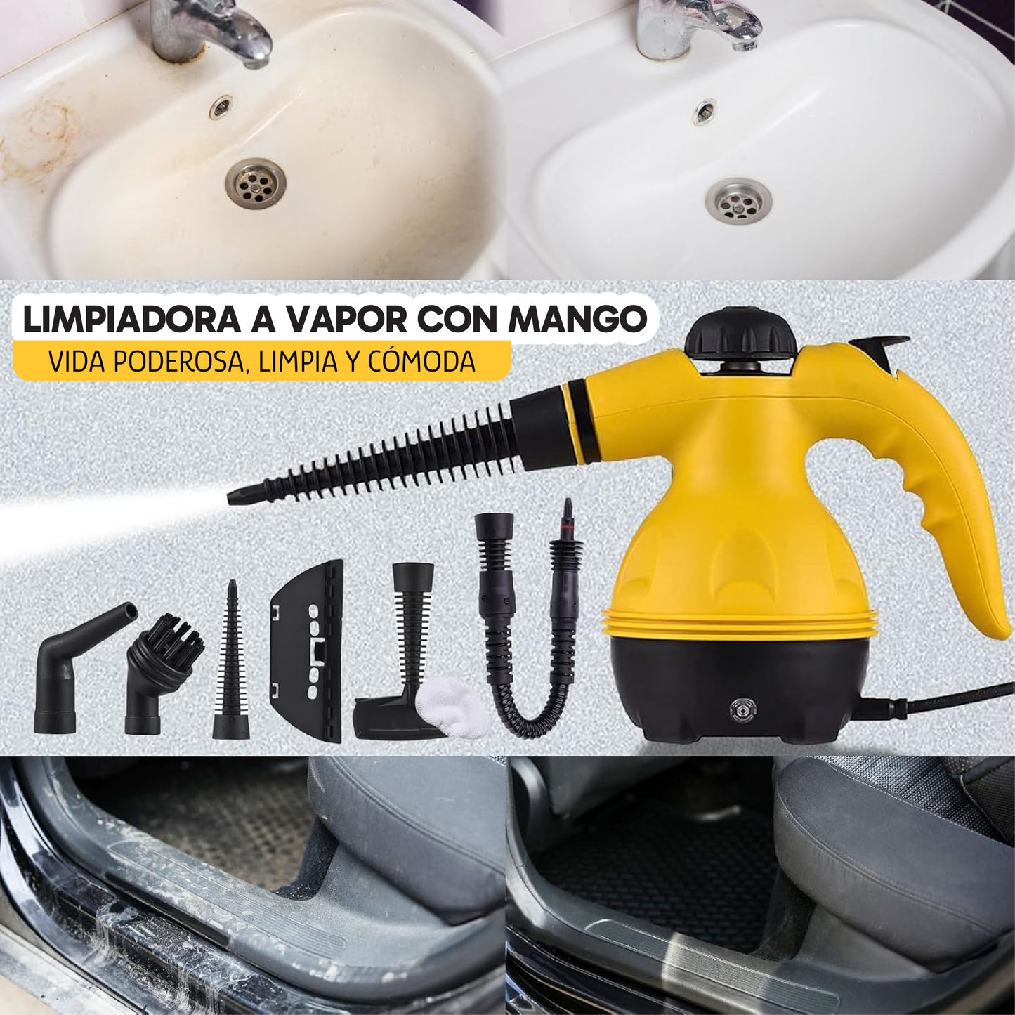 Limpiador de vapor de 1000W con 9 Accesorios