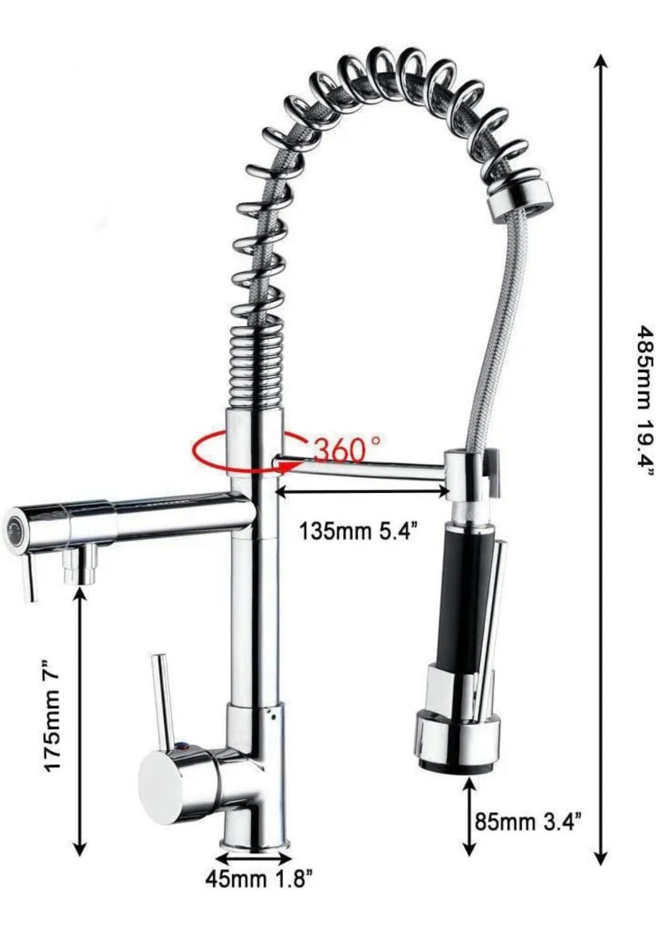 Grifo de cocina con rociador de acero inoxidable