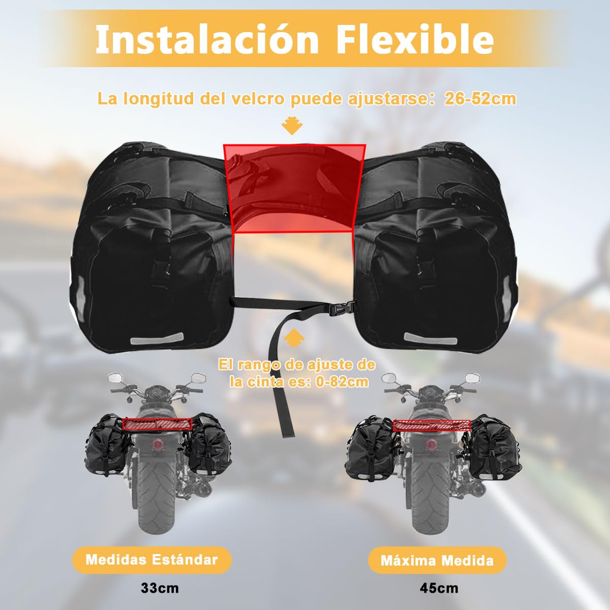 Alforjas de Motocicleta Impermeable PVC 50L (25L*2)/ Bolsos Laterales para motocicleta