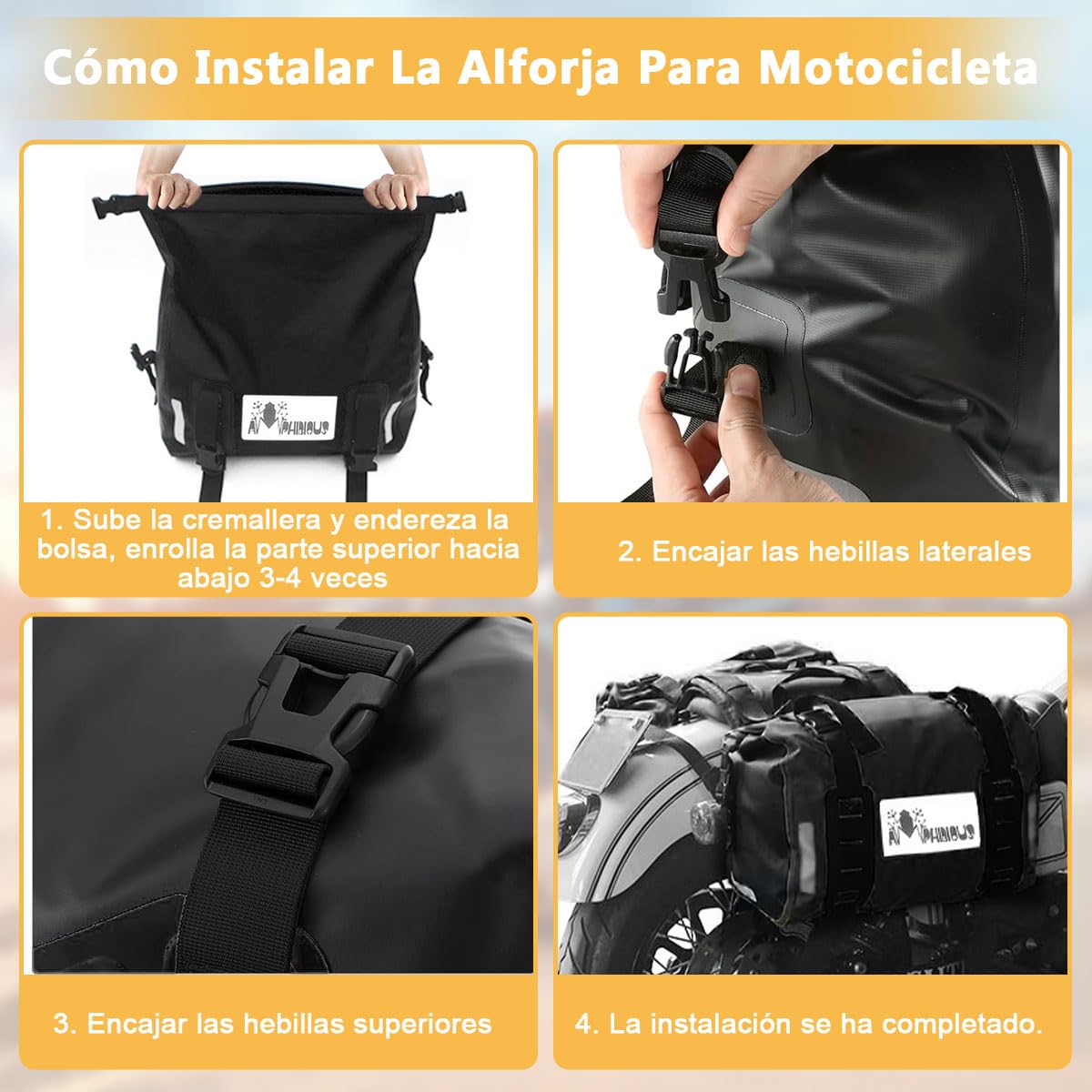 Alforjas de Motocicleta Impermeable PVC 50L (25L*2)/ Bolsos Laterales para motocicleta