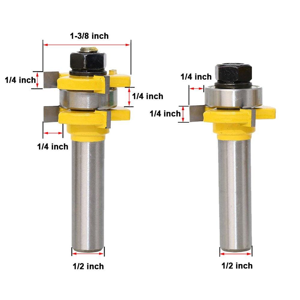 Juego de fresas router de lengüeta y ranuras de espiga 1/2