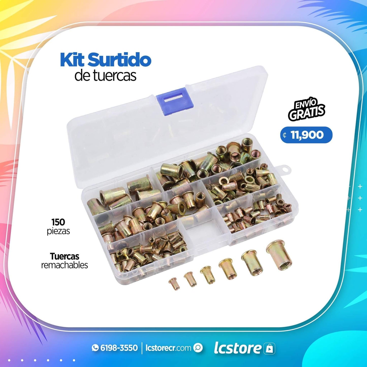 Kit surtido de tuercas de remache de 150 piezas