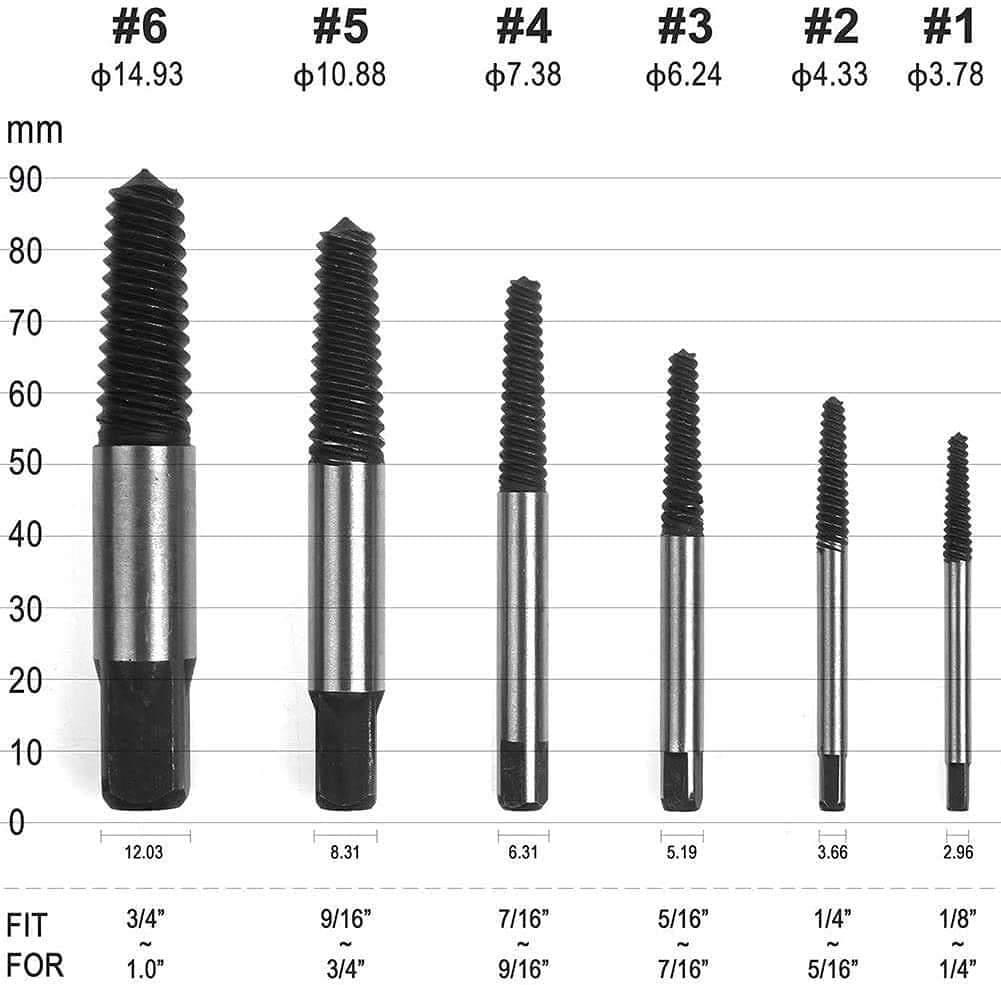 Juego de 6 extractores de tornillos dañados