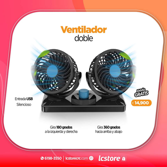 Ventilador de doble ajustable para carro y hogar cable USB