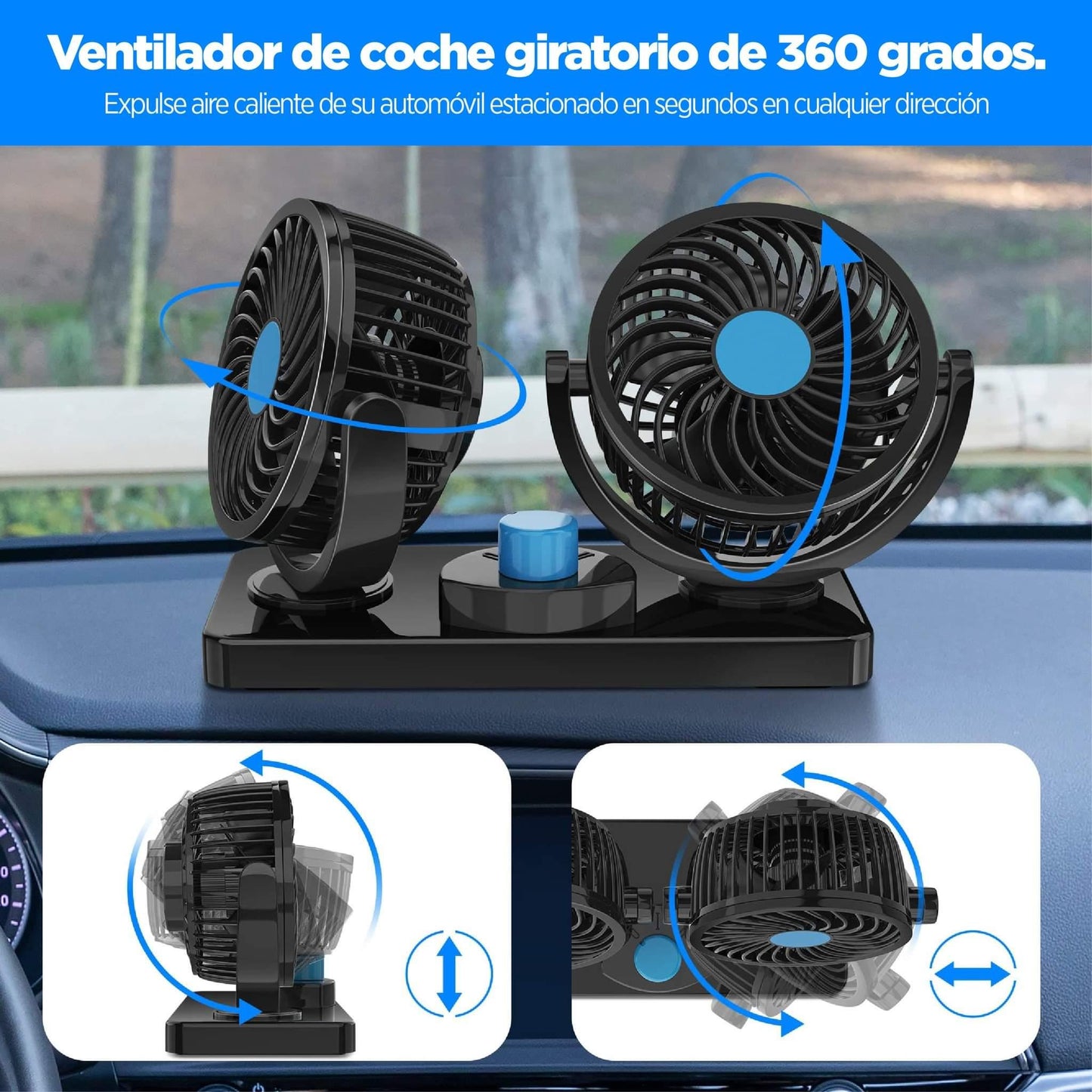 Ventilador de doble ajustable para carro y hogar cable USB