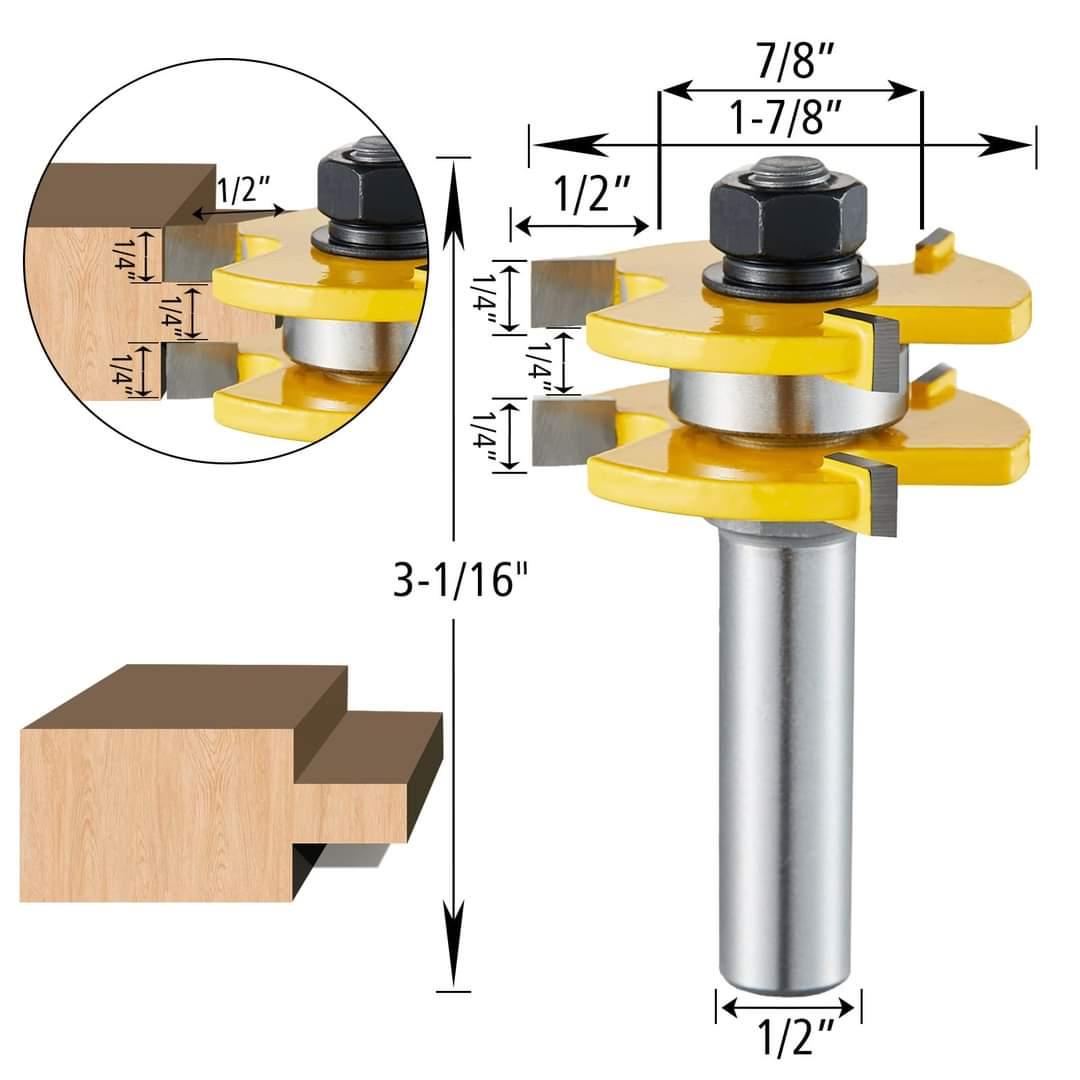 Juego de fresas router de 1/2 de lengüeta y ranura para pisos, paredes y más