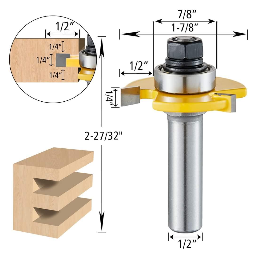 Juego de fresas router de 1/2 de lengüeta y ranura para pisos, paredes y más