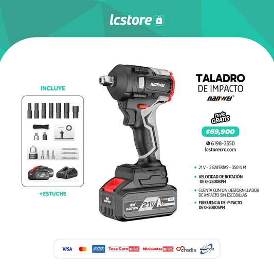 Taladro de Impacto Nanwei de 21V - 2 Baterías - 350N.M