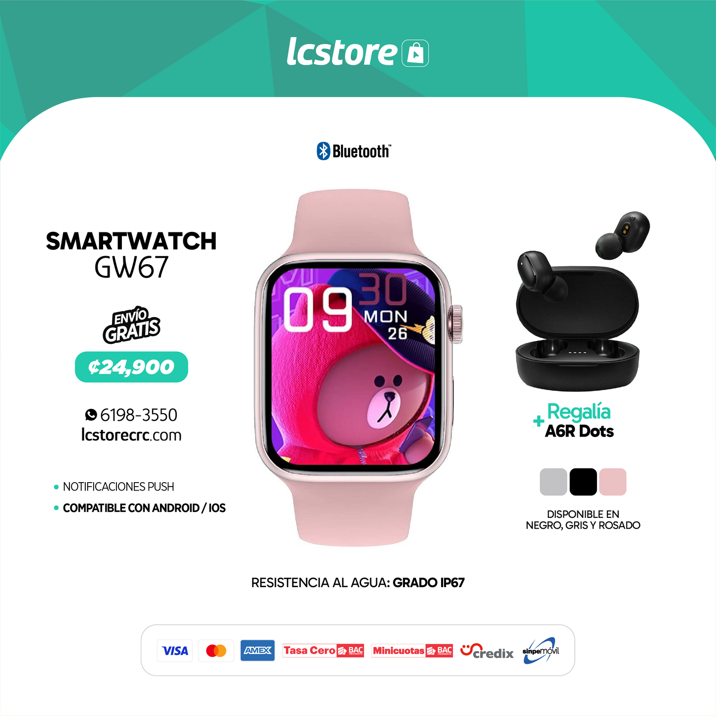 SmartWatch GW67 + Regalía Audífonos Inalámbricos