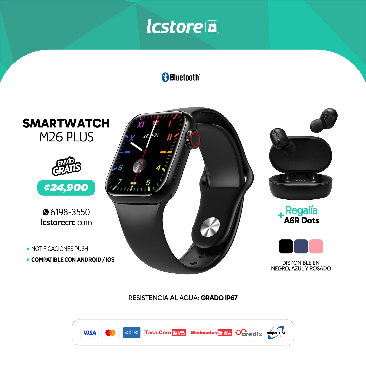 SmartWatch M26 Plus + Regalía Audífonos Inalámbricos