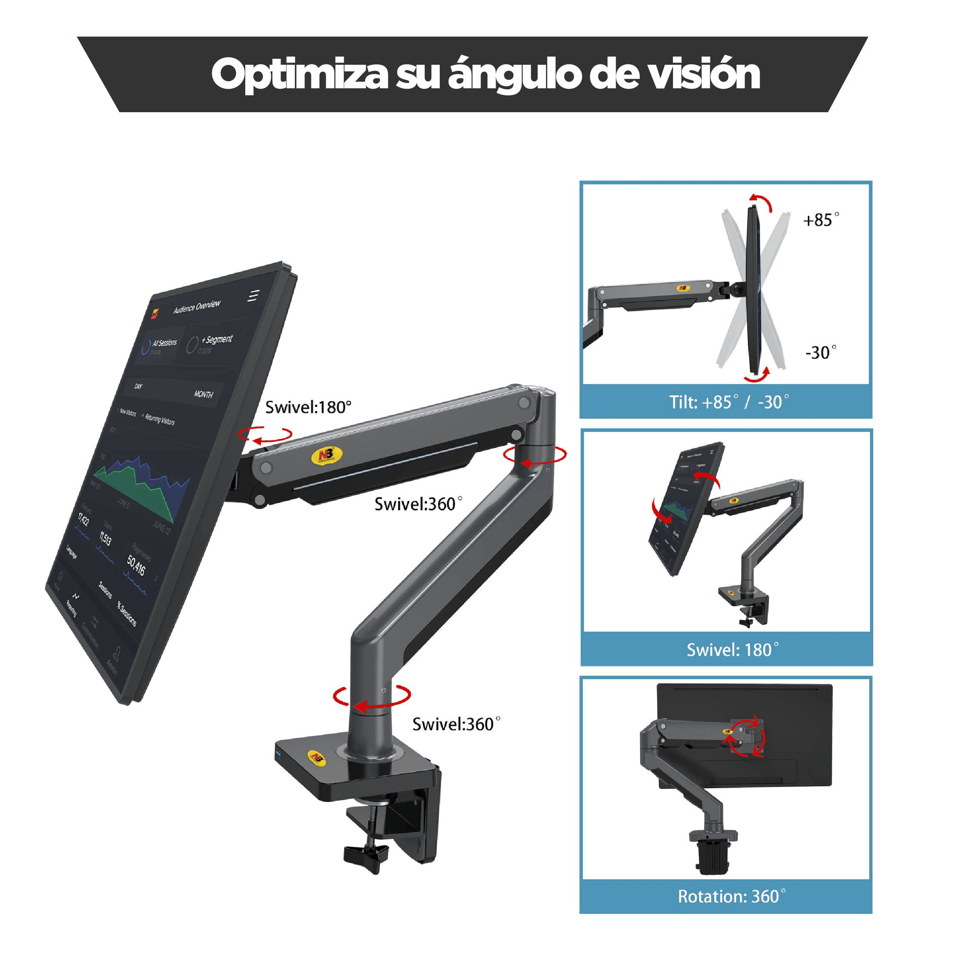 Brazo de monitor giratorio para monitores de 17 a 30 pulgadas - LC Store